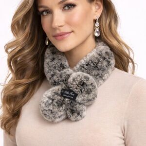 Belle Fare Real Rex Rabbit Fur Neck Scarf Gray Black Snow Pull Through One Size